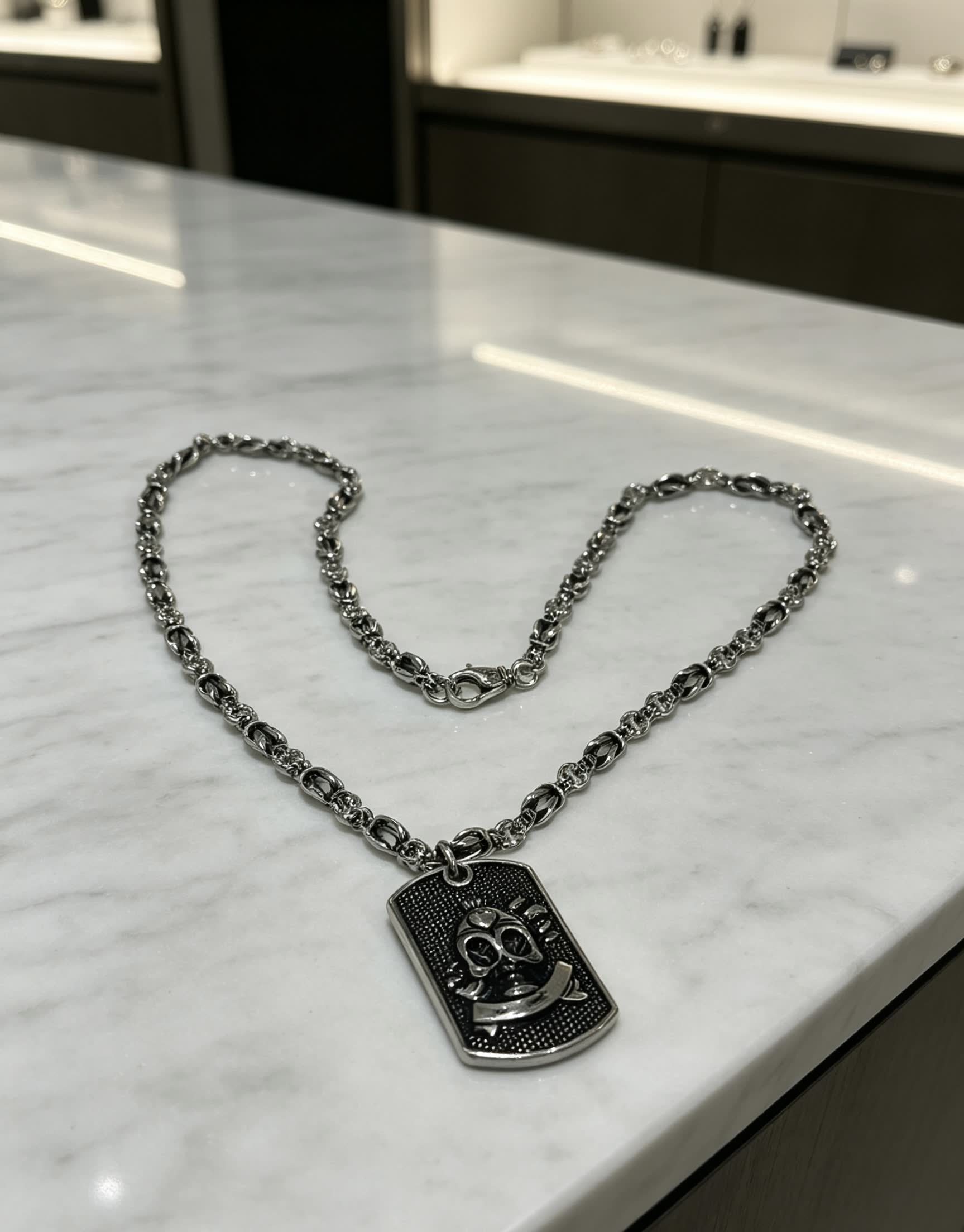 Chrome Hearts Silver Dog Tag Necklace with Lion Head
